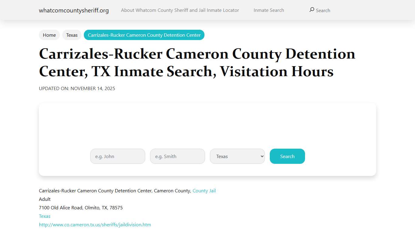 Carrizales-Rucker Cameron County Detention Center, TX Inmate Search, Visitation Hours