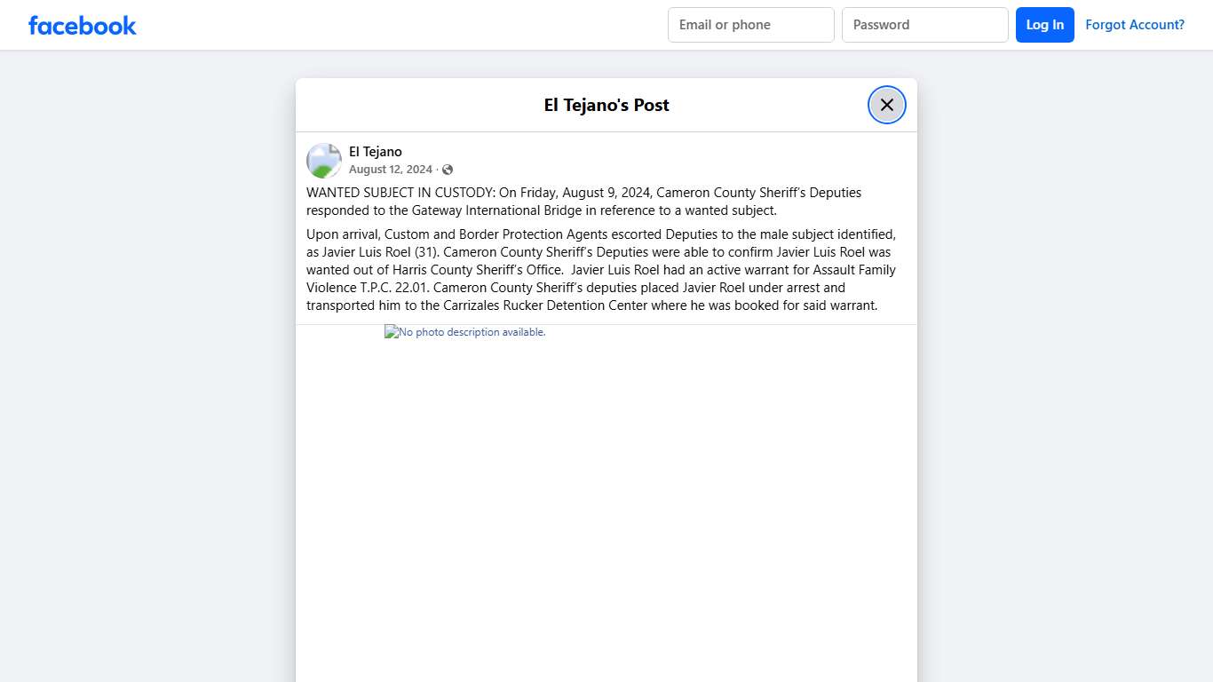 El Tejano - WANTED SUBJECT IN CUSTODY: On Friday, August... Facebook